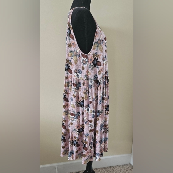 LOFT Pink Floral Sleeveless Halter Tiered Swing Dress Size 14 - Picture 4 of 11